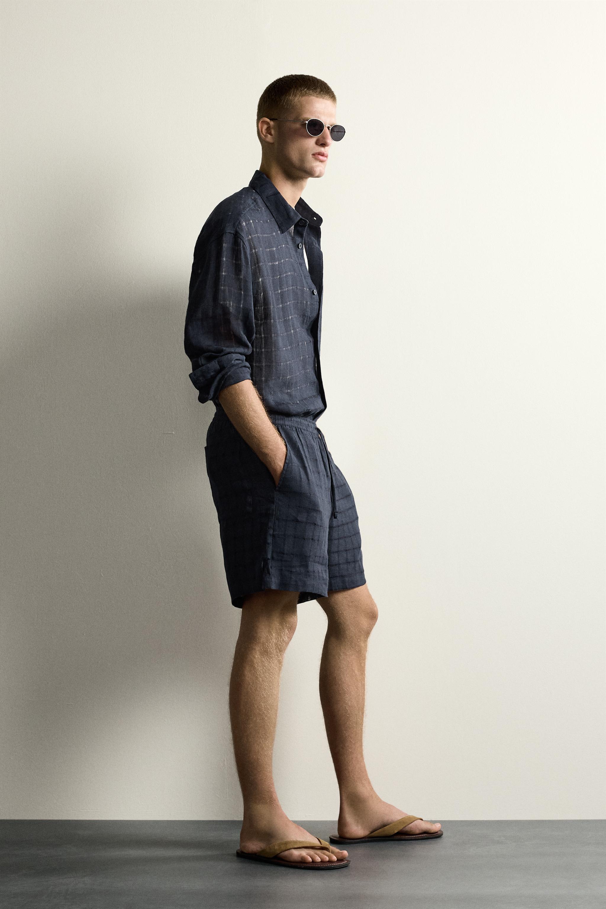 CHEMISE RELAXED FIT JACQUARD CARREAUX LIN/COTON